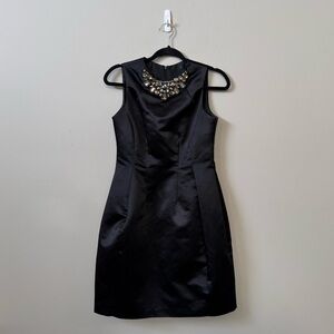 Zara Basic sheath black jewelled neckline satin mini sleeveless dress